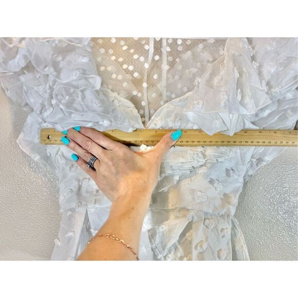 Acler Mock Neck Polka Dot Frills Ruffle White Hawk Top Women’s Size 4US - Picture 10 of 11